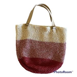 Sun ‘N’ Sand Lightweight Crocheted Rafia Beach Straw Bag Travel Tote Stripe